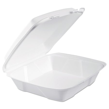 Dart Foam Hinged Lid Containers, 9.375 x 9.375 x 3, White, PK200 90HT1R